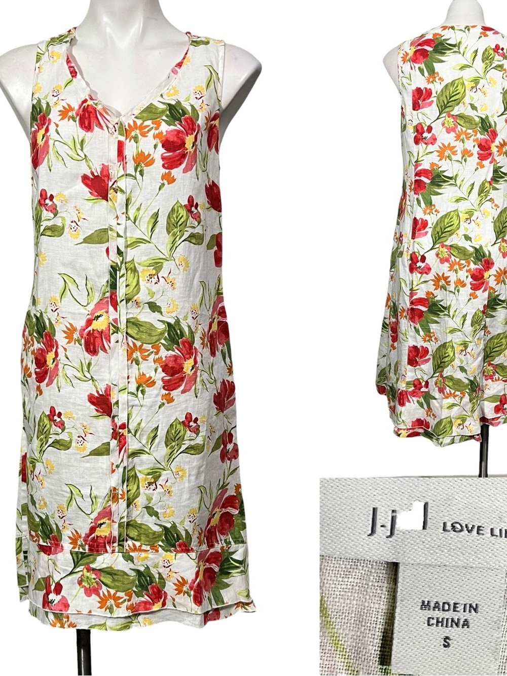 J. Jill Love Linen dress sz Sm white multicolor Floral Sleeveless 100% linen